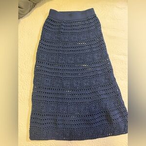 STAUD Navy Crochet Midi Skirt